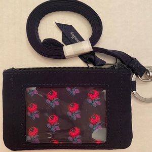 Vera Bradley Zip ID & Lanyard Classic Navy Microfiber  NWT